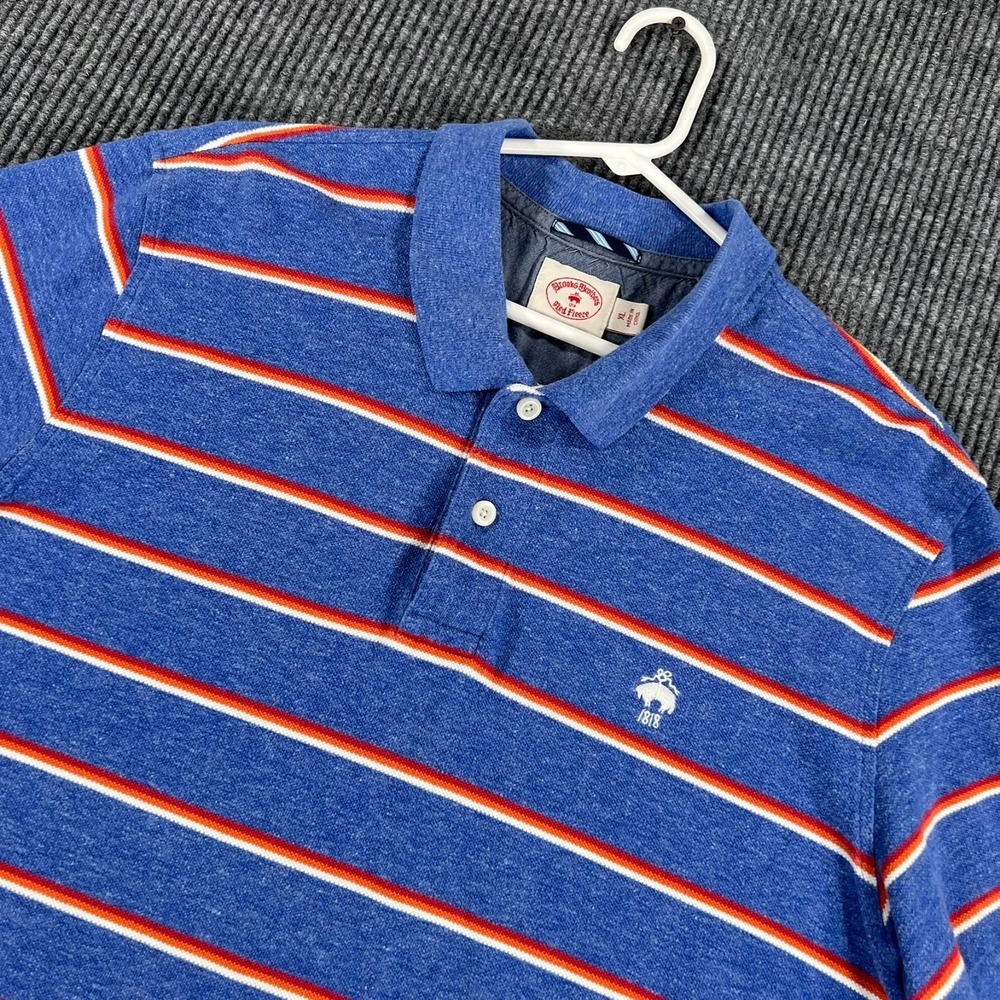 Brooks Brothers Red Fleece Polo Shirt Mens XL Extra Large Blue Striped Short Slv